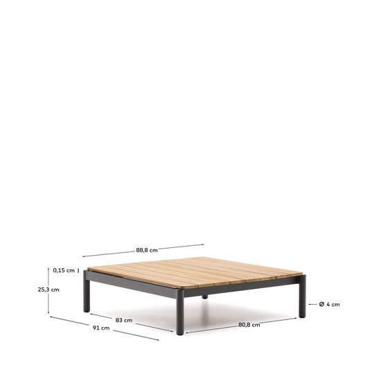 Журнальный столик Sorells из серого алюминия и тикового дерева 89 x 91 см