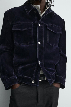 ZARA КУРТКА С ФЛОКИРОВАННЫМ ВЕЛЬВЕТОМ, СИНИЙ