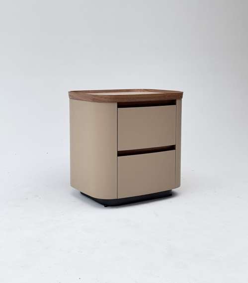 Тумба прикроватная 4669, бежевая экокожа, шпон ореха