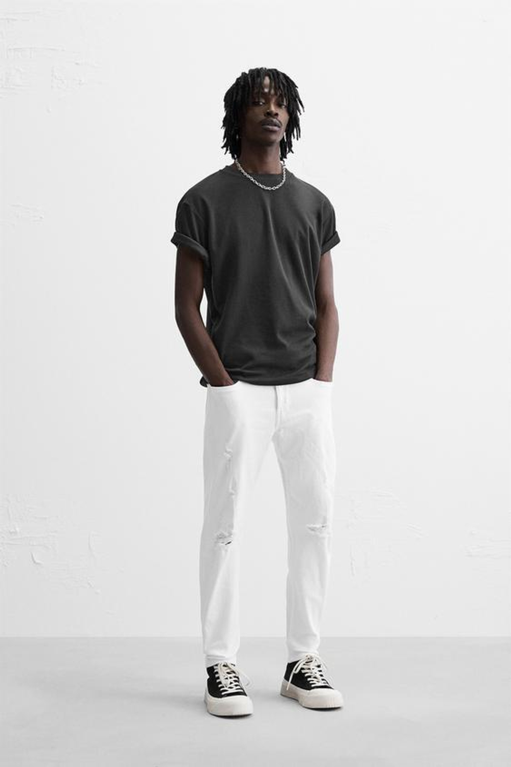 ZARA ДЖИНСЫ SKINNY FIT С РАЗРЕЗАМИ, БЕЛЫЙ