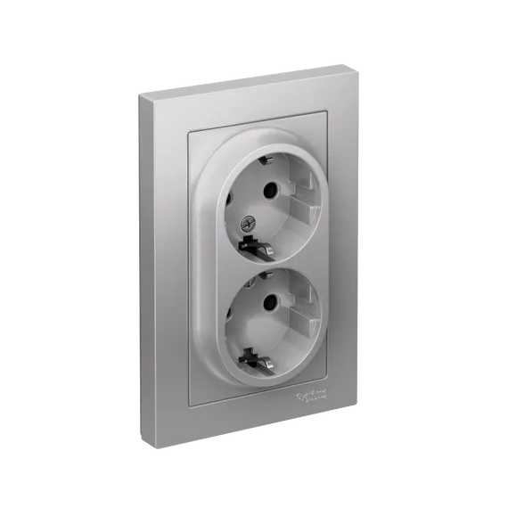 Розетка 2-м СП AtlasDesign 16А IP20 с заземл. в сборе алюм. SE ATN000324