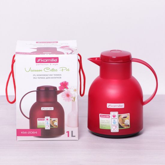 Термос-чайник 1000 мл пластиковый со стеклянной колбой Kamille