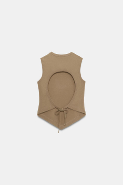 ZARA ТОП С ЗАКЛЕПКАМИ И ОТКРЫТОЙ СПИНОЙ, РЫЖЕВАТО-КОРИЧНЕВЫЙ