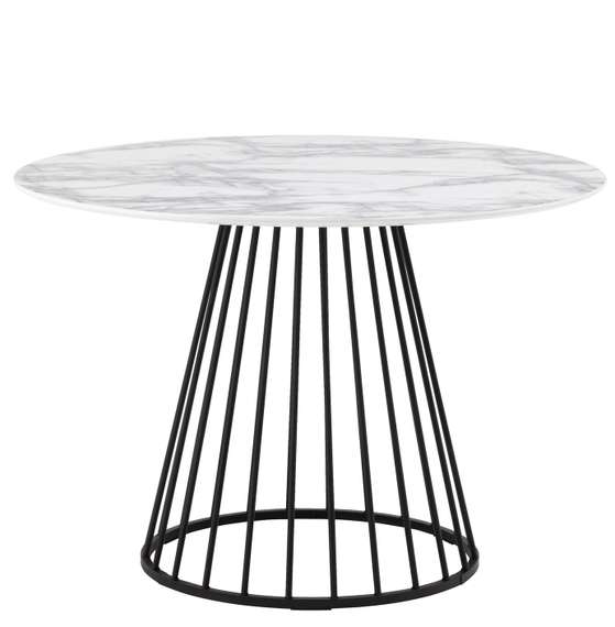 Стол Nels Ø110 см, белый мрамор, черная ножка