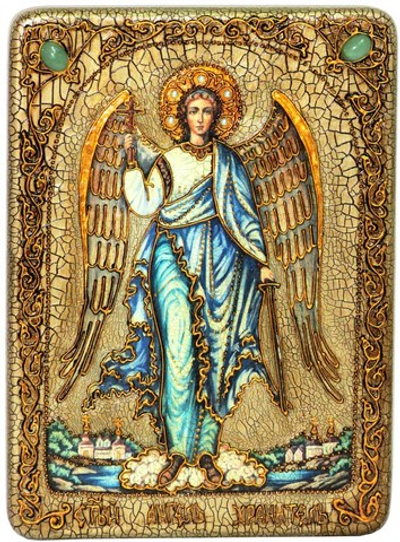 Инкрустированная икона Ангел Хранитель 29х21см на натуральном дереве в подарочной коробке