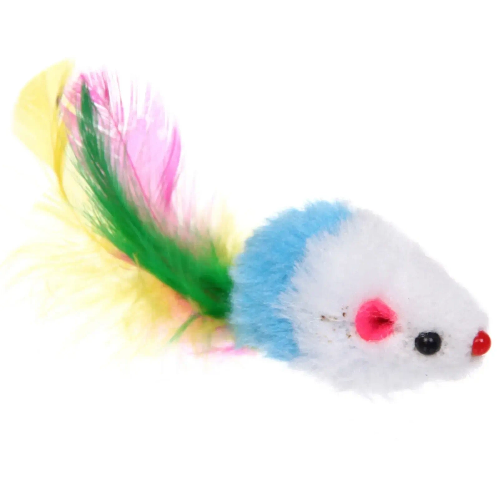 Игрушка - мышка для кошек «ЦЕПКИЕ ЛАПКИ», с пёрышками, микс 3 цвета, 9см (пакет с хедером)