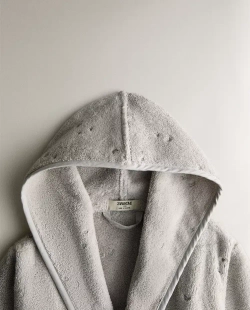 ZARA HOME ДЕТСКИЙ ХАЛАТ СО ЗВЕЗДАМИ И СЕРДЕЧКАМИ, СЕРЫЙ