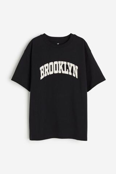 H&M Хлопковая футболка с надписью, черный