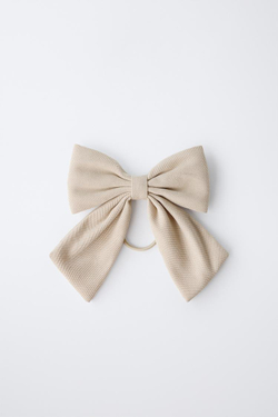 ZARA РЕЗИНКА ДЛЯ ВОЛОС С БАНТОМ ИЗ ПИКЕ, ЭКРЮ