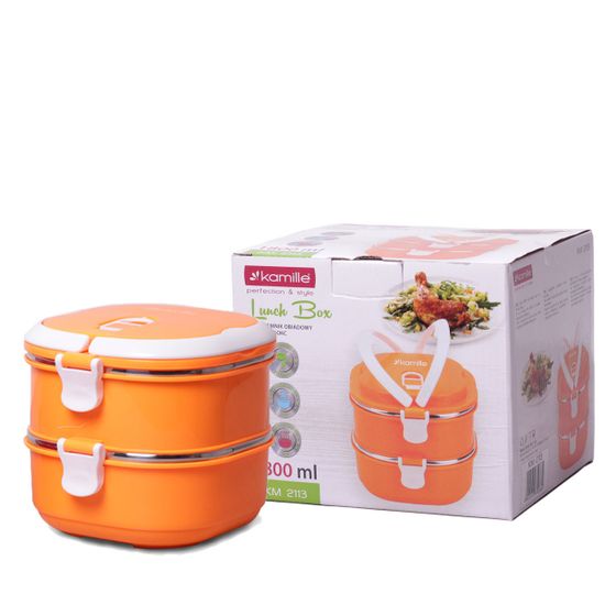 Ланч бокс двойной 1800 мл (салатовый, розовый, оранжевый) Kamille