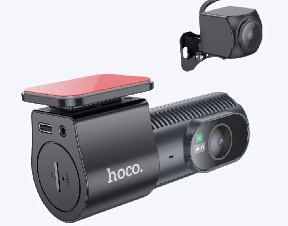 Видеорегистратор HOCO DV8 2K + камера заднего вида, 1.47", 1440p, 140°, на скотч Black