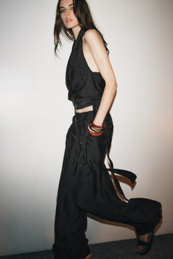 ZARA ЖАККАРДОВЫЕ БРЮКИ С ЦВЕТОЧНЫМ РИСУНКОМ — ZW COLLECTION, ЧЕРНЫЙ