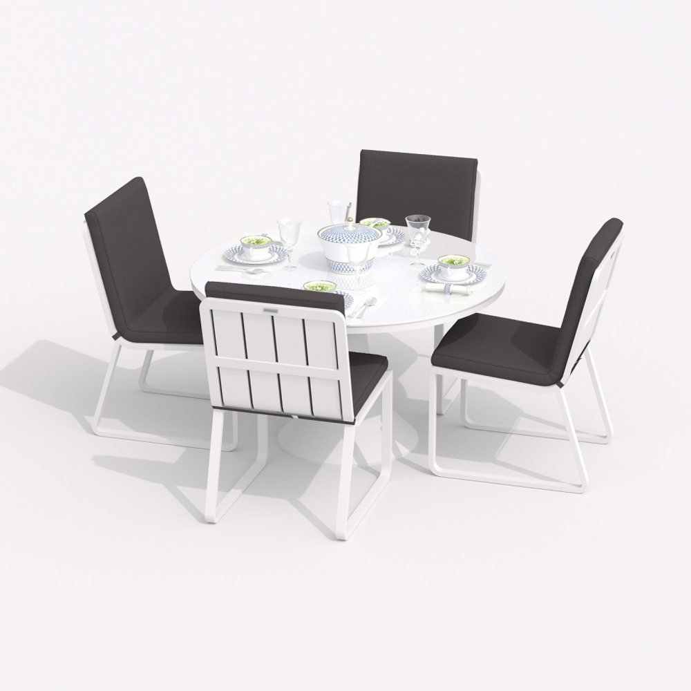 Обеденная группа Ideal Patio ДИВА ГИРА  каркас белый, стол стекло диа 110, ткань антрацит