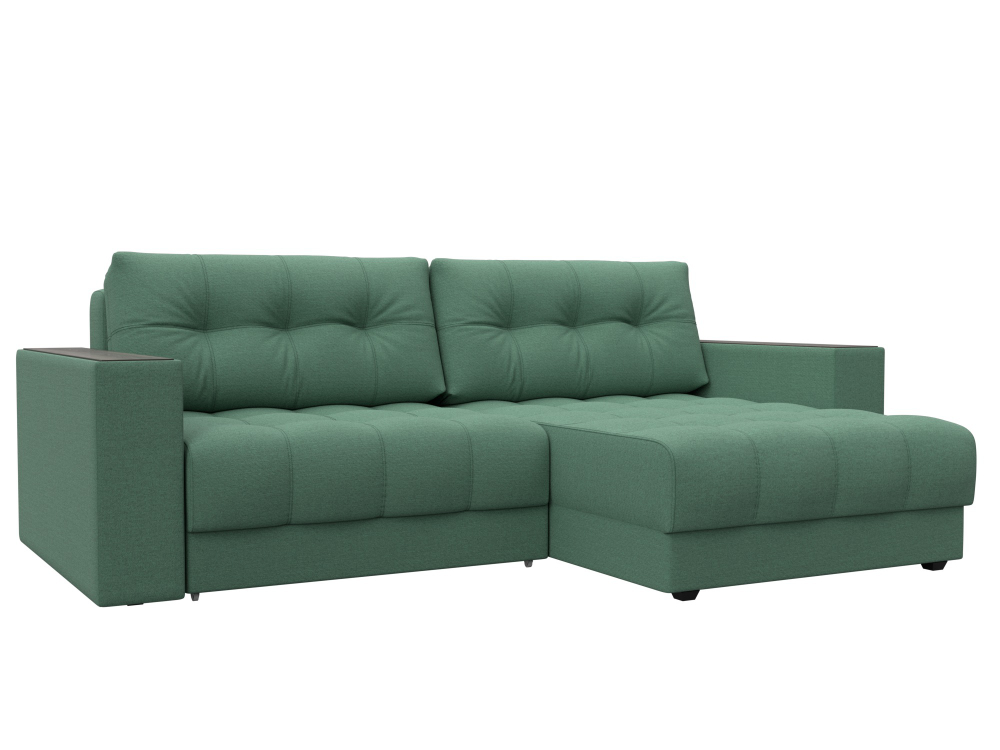 Диван угловой с декором Лига-049 НПБ, Амур 11 РОГОЖКА зеленый