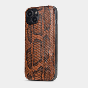 Чехол-накладка для iPhone 14 из натуральной кожи питона, цвета коньяк