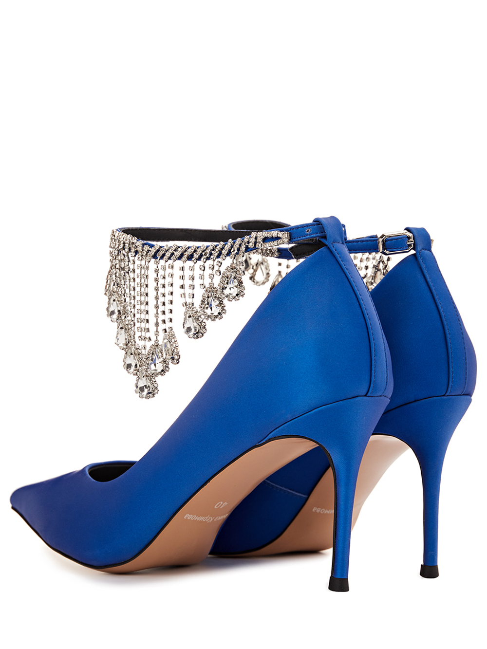 Женские туфли синие с декоративными камнями