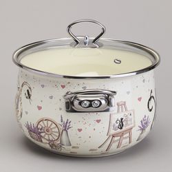 КАСТРЮЛЯ AGNESS ЭМАЛИРОВАННАЯ СО СТЕКЛЯННОЙ КРЫШКОЙ СЕРИЯ "LAVANDER CATS", 3,8 Л ДИА. 22СМ