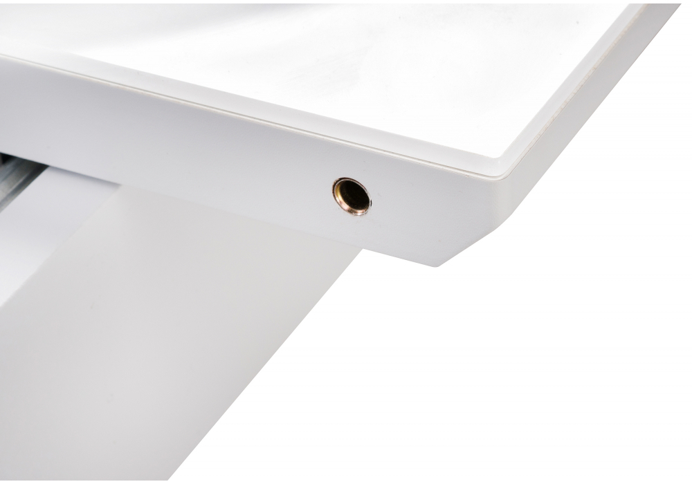 Стол стеклянный Woodville на тумбе Петир белая шагрень, дуб с пилением