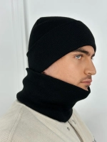 Зимний комплект вязаная шапка бини и тёплый снуд-бафф
