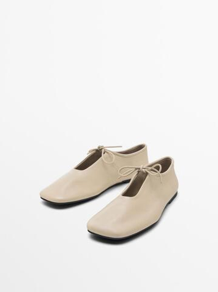 Massimo Dutti Мягкие балетки со шнурками, натуральный, кремовый