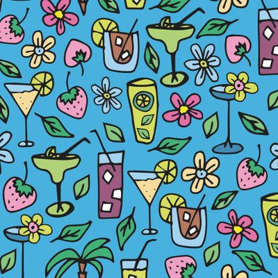 Разноцветные напитки и коктейли тропический паттерн голубой