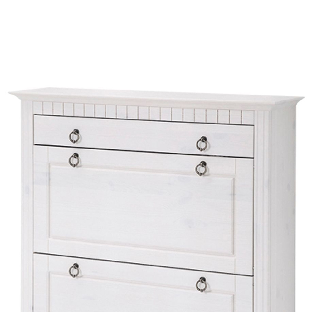 Обувница для прихожей 87х21х133, Неаполь, закрытая, 3 двери 1 ящик, массив дерева, серый, Dipriz