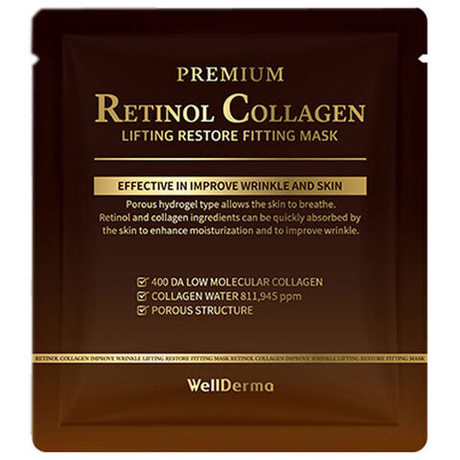 Премиальная гидрогелевая маска на основе ретинола и коллагена WellDerma Premium Retinol Collagen Lifting Restore Fitting Mask, 1шт (25г)