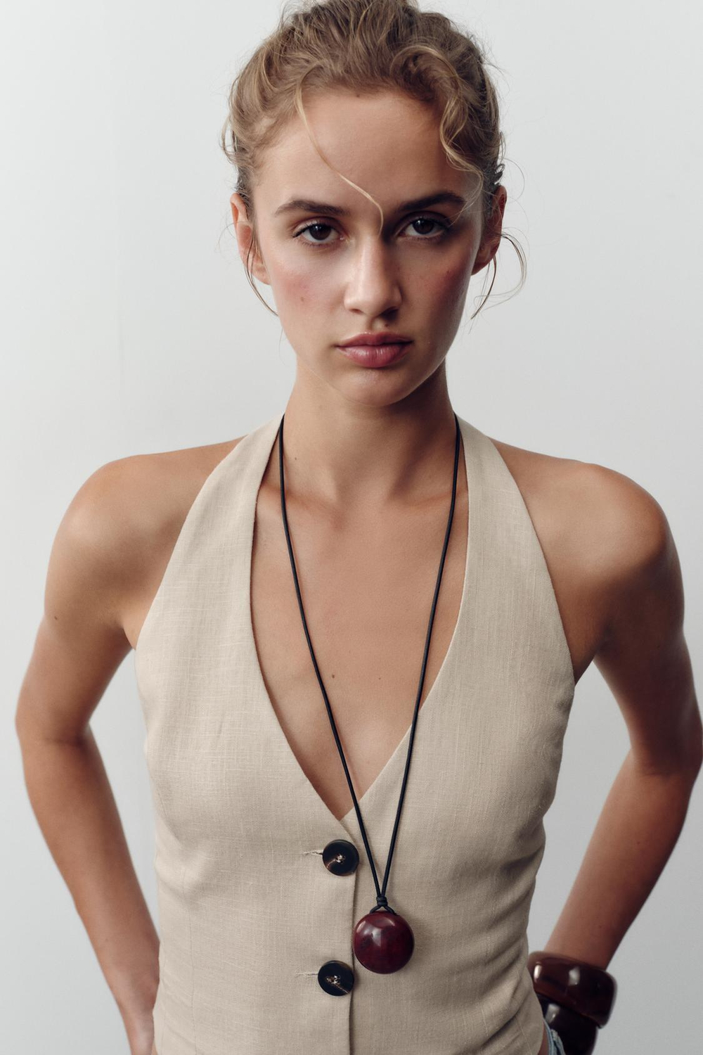 ZARA ТОП-ХАЛТЕР ИЗ ЛЬНА, ПЕСОЧНЫЙ