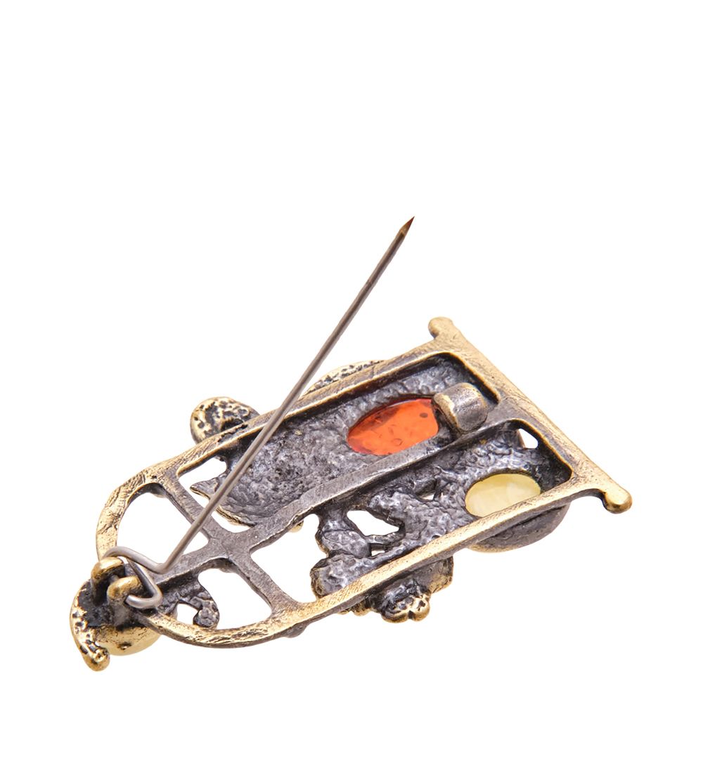 AM-3460 Брошь «Кот под луной» (латунь, янтарь)