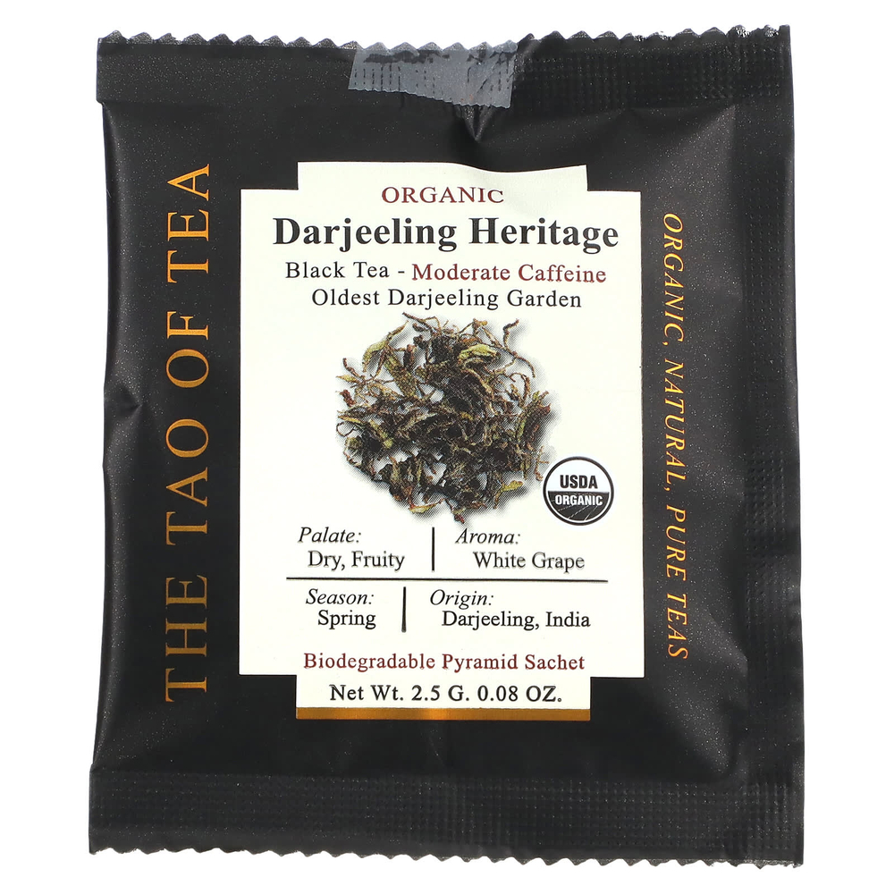 The Tao of Tea, органический черный чай, Darjiling Heritage, 15 пакетиков-пирамид, 37,5 г (1,32 унции)