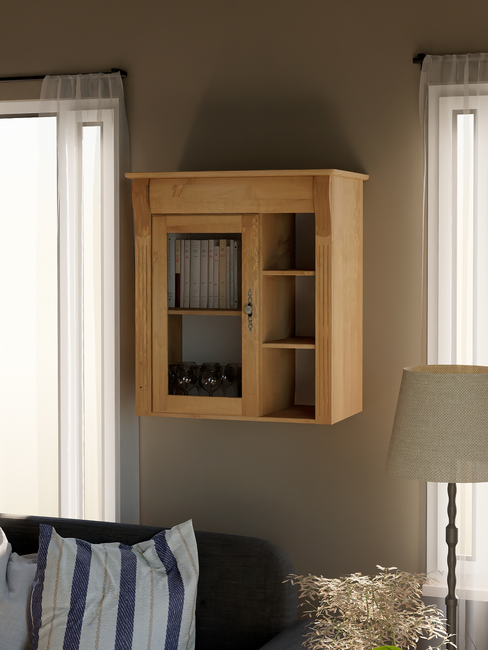 Шкаф навесной Сюзанна, деревянный, бейц