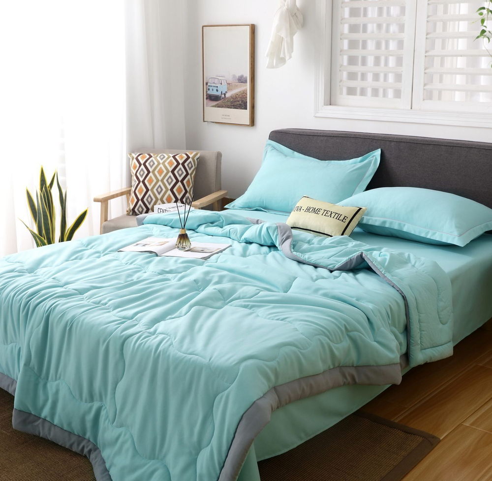 Комплект постельного белья с Одеялом VIVA - HOME TEXTILE, Однотонный, Сатин, Евро