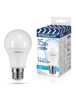 Лампа светодиодная Ergolux LED, 15W120, тип А "груша", E27, 4500К, холодный свет, 30000ч