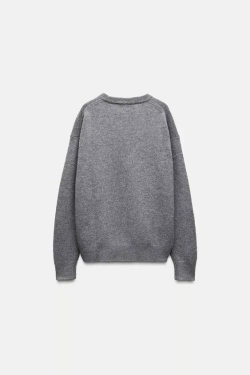 ZARA ОДНОТОННЫЙ СВИТЕР ИЗ 100% КАШЕМИРА, СЕРЫЙ