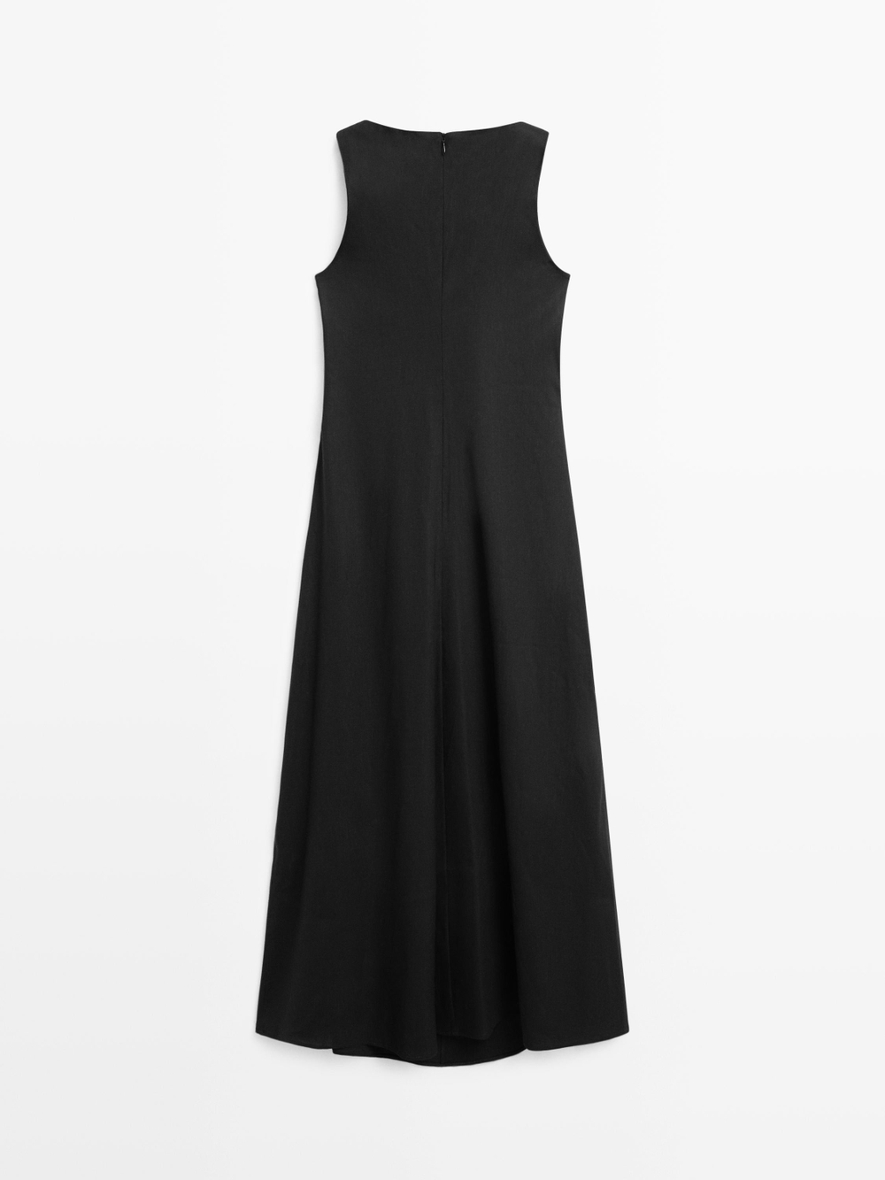 Massimo Dutti Длинное платье из струящейся смесовой льняной ткани, черный