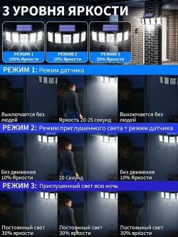 Светильник на солнечной батарее уличный/Аккумуляторный/С датчиком движения/Водонепроницаемый