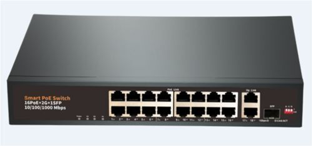 POE-1621GE-1 коммутатор PoE 16+2 гигабитных порта + 1SFP, металлический корпу