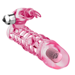 Розовая удлиняющая вибронасадка 13см с клиторальным стимулятором Baile Ultimate Love Steeve BI-026201A