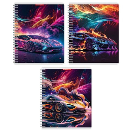 Тетрадь А5  48л кл. гребень Academy Style "Пламенные тачки" метал.пленка, УФ-лак