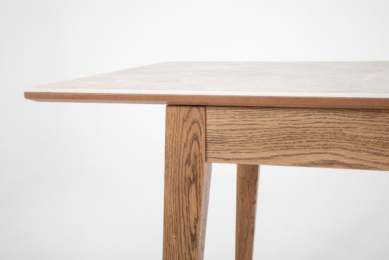 Стол Франк-М (дуб/нога светлый дуб с чёрной патиной/столешница керамика черный мрамор)