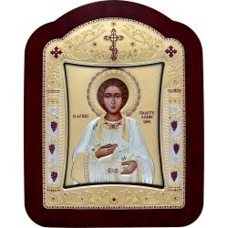 Святой Пантелеймон Целитель. Икона в серебряном окладе.