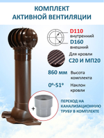 Турбодефлектор TD160, вент. выход утепленный высотой Н-700 с переходом D110, для кровельного профнастила 20мм