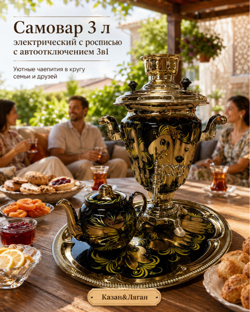 Эл. самовар 3 л в наборе с росписью Тула (автовыключение)