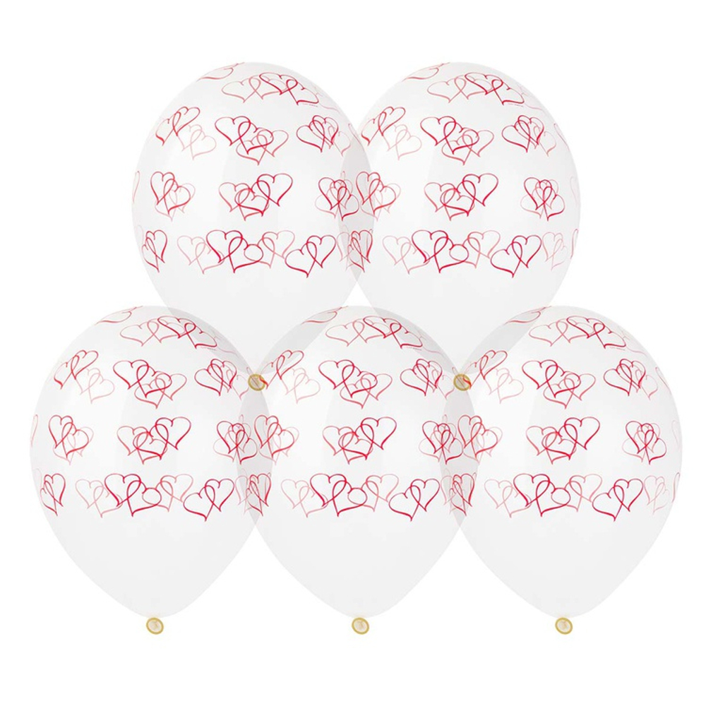 Шар латексный 35см Сердца двойные (Прозрачный)