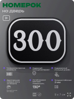 Номерок на дверь квартиры 300, для кабинета, офиса, шильдик 9 х 7 см, черный, Айдентика Технолоджи