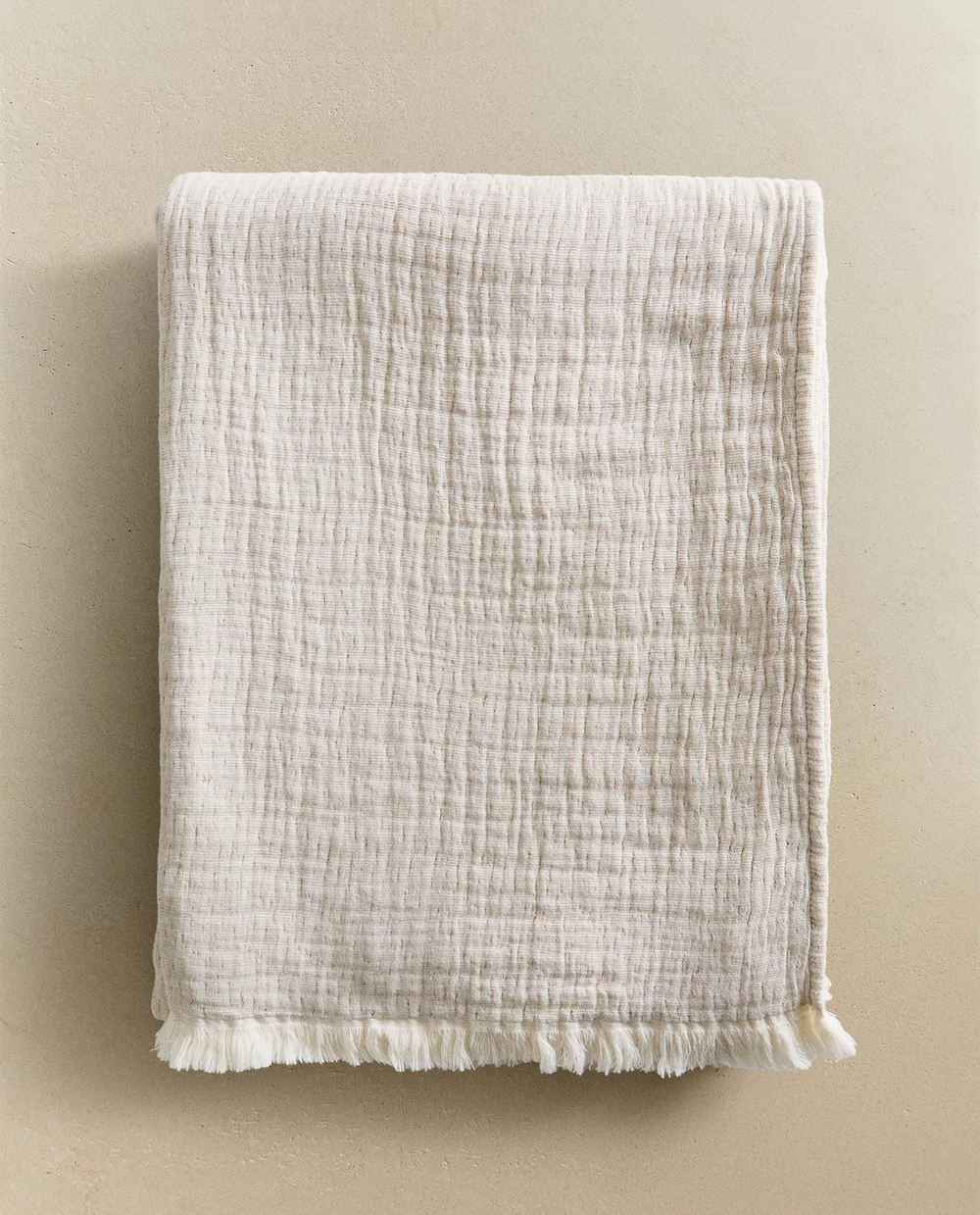 Zara Home - Хлопковый плед , бежевый, 220x240 см