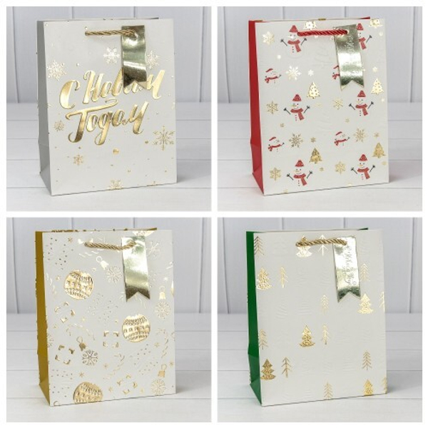 
          Пакет подарочный 18 х 23 х 10 см Набор 4 шт "Новый год" с тиснением (Белый)