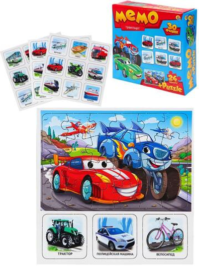Мемо 30 фишек+Пазлы 24эл. "Транспорт" (МП-0370)