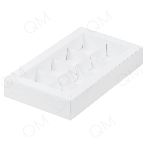 Коробка для 8  конфет с пластиковой крышкой 190*110*30 мм (белая), 50шт