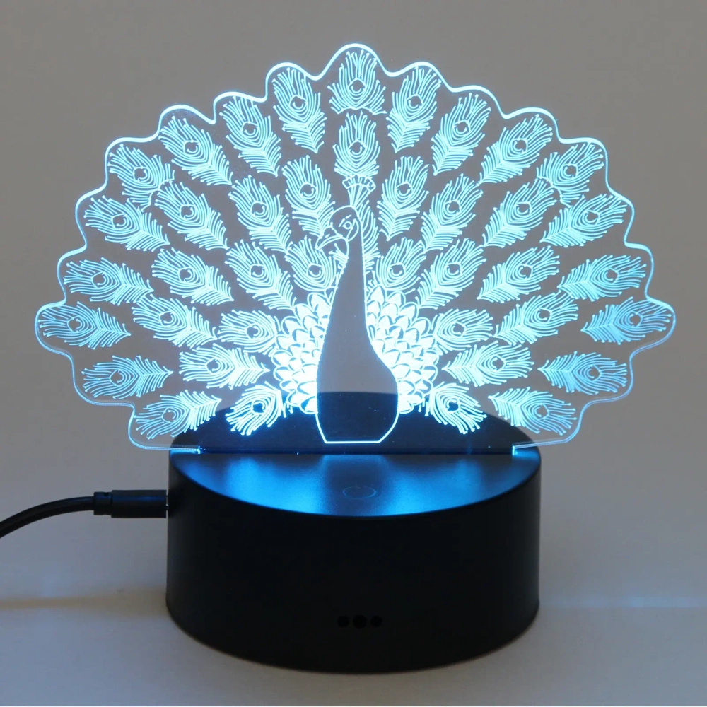 Светильник ночник «3D-Павлин» на пластиковой подставке, с включателем USB